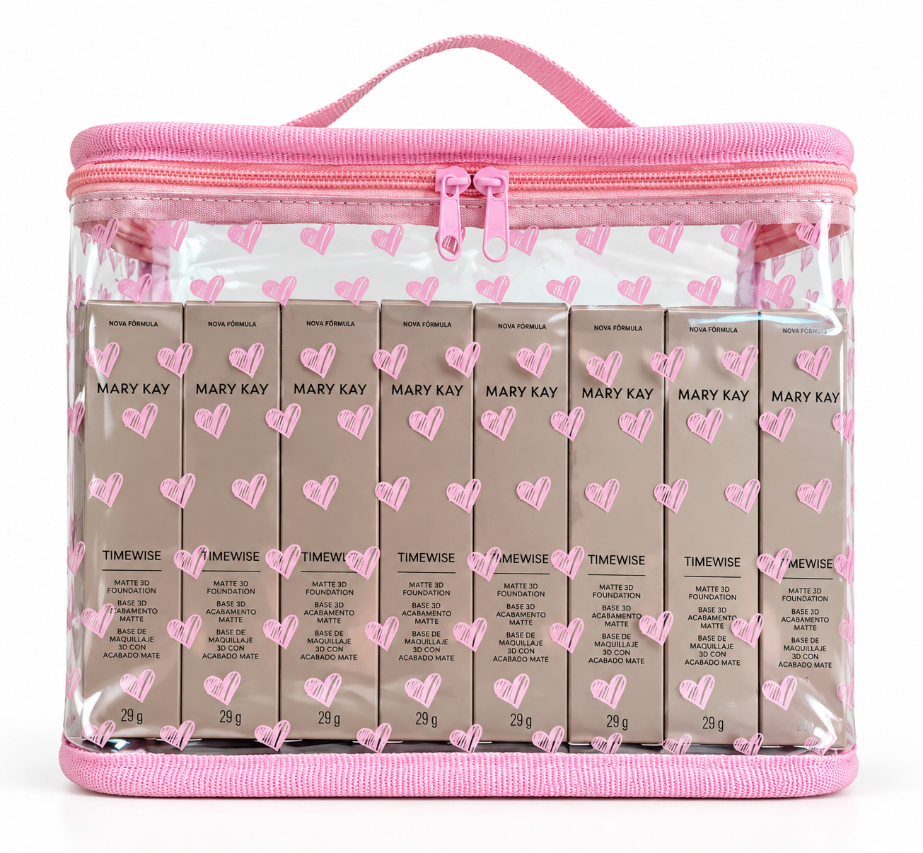 Nécessaire Transparente Rosa com Produtos Mary Kay